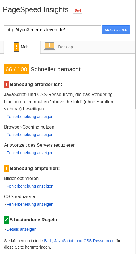TYPO3 PageSpeed-Test Mobil 1